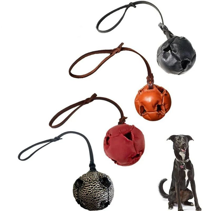 Leather Dog Training Ball with Handle